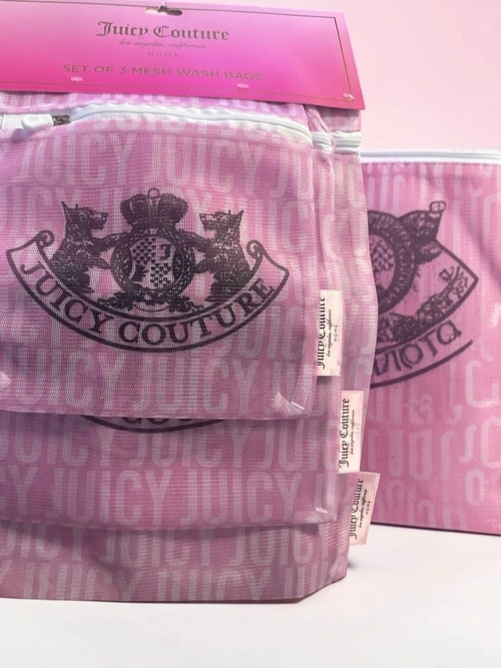 Juicy Couture Mesh Wash Bags Pink Mesh Wash Bag Set NWT